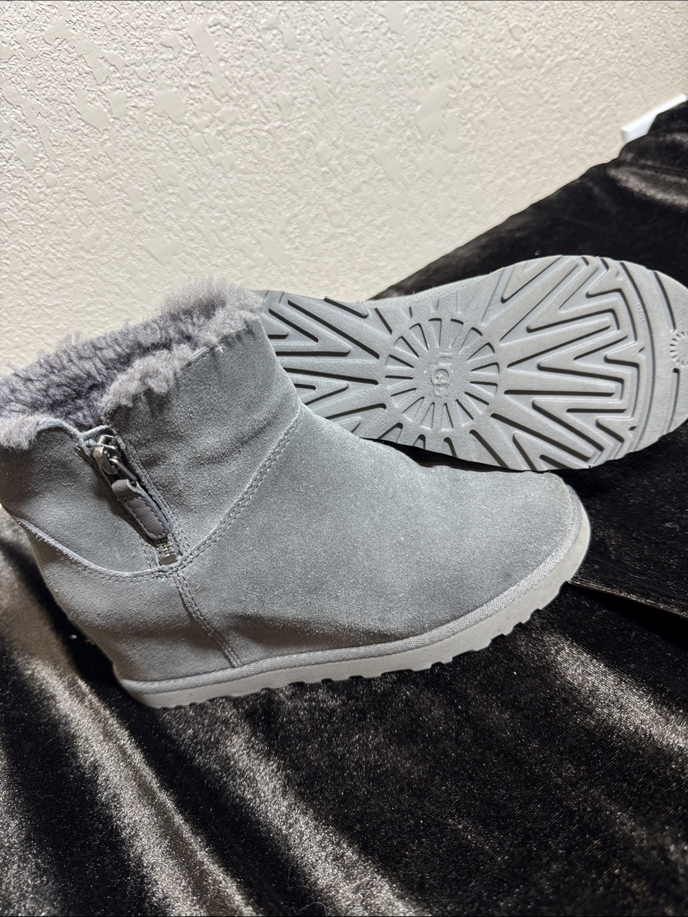 Cozy Gray Suede Ugg Ankle Boot Wedges with Shearling Lining 5